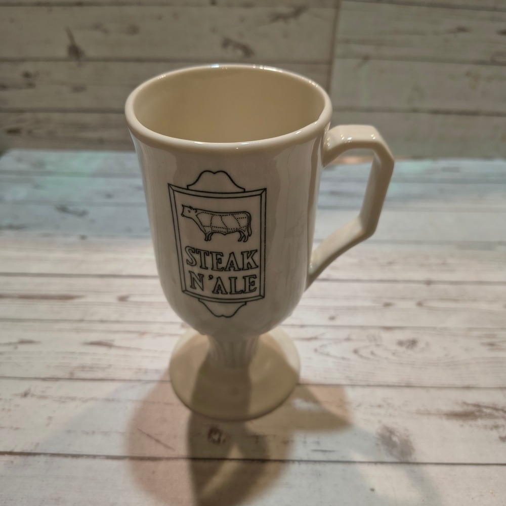 Vintage Steak n Ale  made by Shenango China USA‎ Pedestal Coffee Mug Cream color